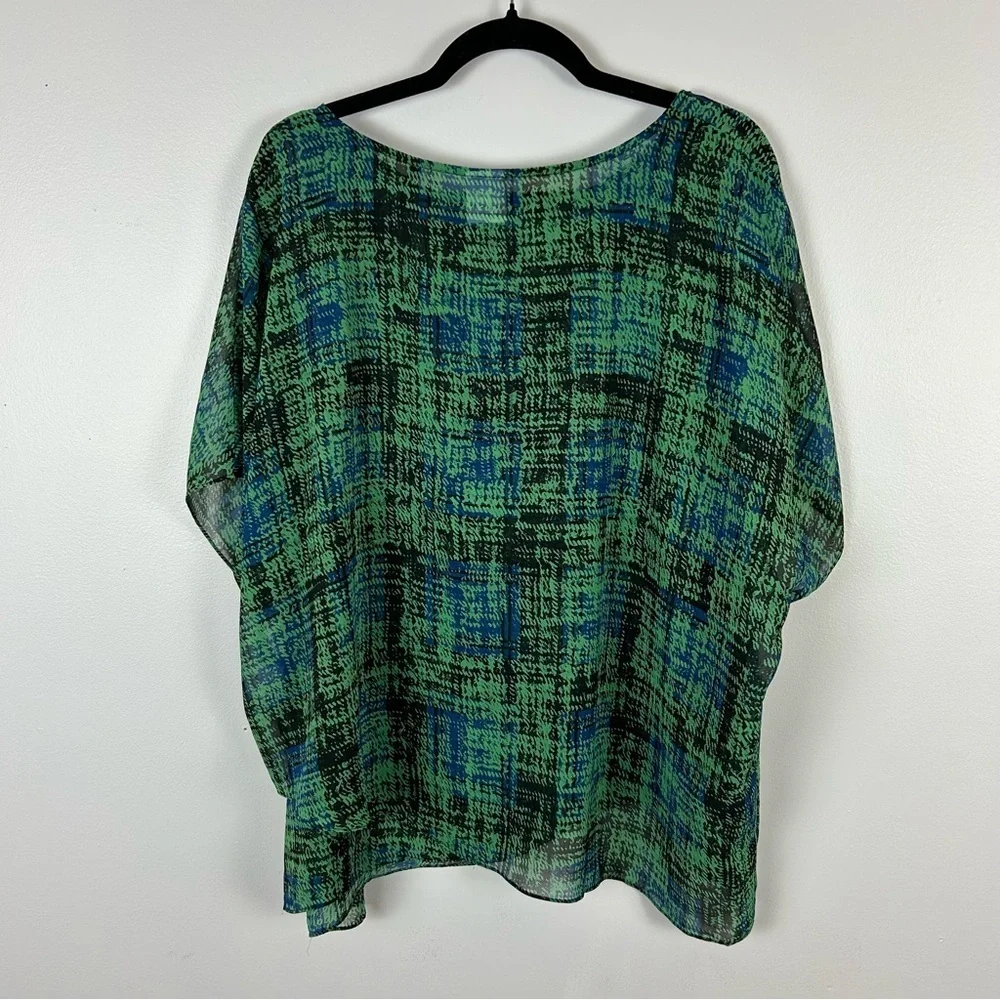 CAbi Green & Blue 2 Piece Short Sleeve Blouse Size Large - Picture 8 of 12